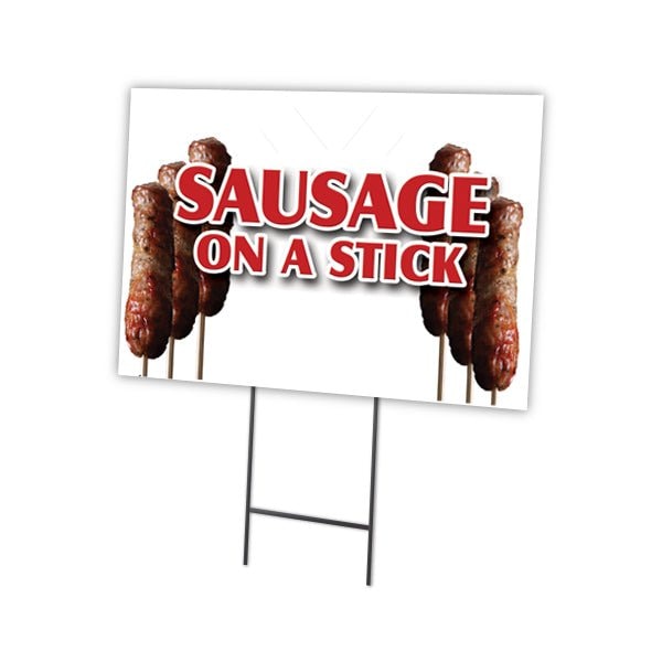 Sausage On A Stick Yard Sign & Stake outdoor plastic coroplast window, C-1216-DS-Sausage On A Stick